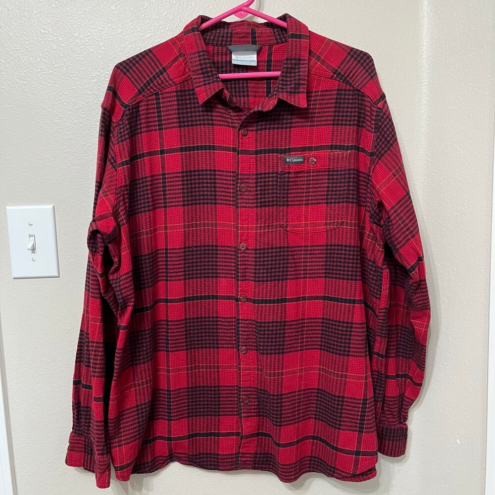 Columbia Men’s‎ Button Shirt Sz XL Flannel Red/Black Soft